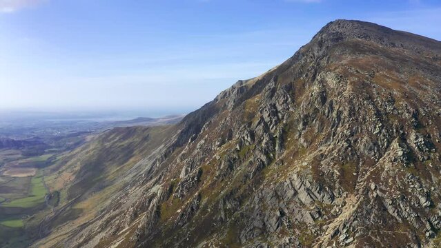Aerial view of Pen Yr Ole Wen mountain in Snowdonia Wales
