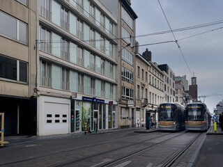 Fototapeta na wymiar Modern tramway in the city centre of Bruxelles