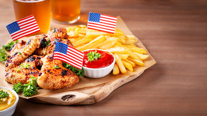 Table with food for USA 4th July Independence Day