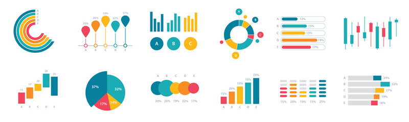Financial charts, information data statistics, diagrams, financial information, market charts and business data graphics. Graphics in vector illustration.