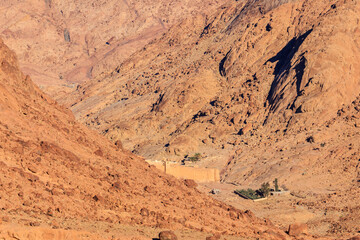 View of Saint Catherine's monastery (or Sacred Monastery of the God-Trodden Mount Sinai) in Sinai Peninsula, Egypt