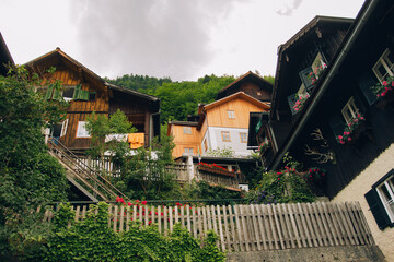 Fototapeta premium Landscape photograph of houses in Hallstatt Austria
