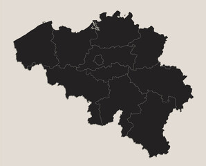 Black map of Belgium, separates regions, design blackboard, blank
