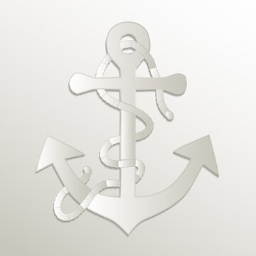 Anchor with rope, symbol icon, card paper 3D natural raster