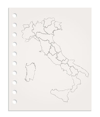 Italy map on realistic clean sheet of paper torn from block, blank