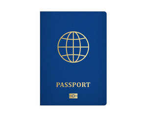 Realistic E-passport template. International passport with blue cover.