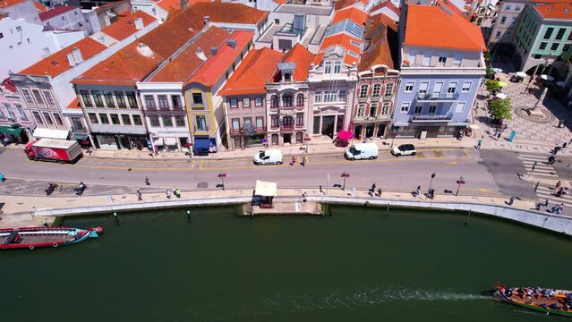 embankment with typical houses in Aveiro, Portugal