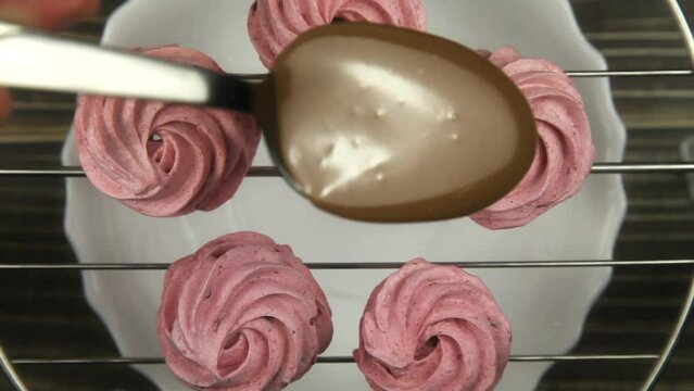 Marshmallow coating with melted chocolate
