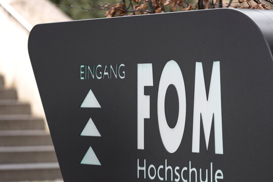 dusseldorf,nrw /germany - 17 04 2022: a sign of a fom high school in dusseldorf
