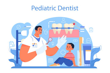 Dentistry concept. Dental doctor in uniform treating human