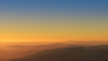 sunset in the mountains background, beautiful, warm, bright colors of sunrise.. In the mountains, stand a light must over the countryside and fresh air