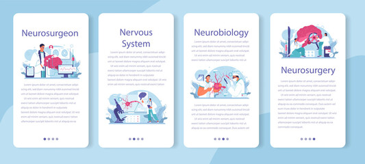 Neurosurgeon mobile application banner set. Doctor examine and treat