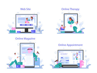 Speech therapist online service or platform set. Doctor diagnozing