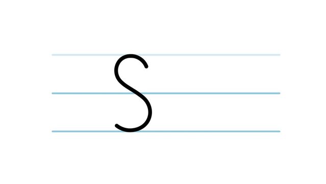 S letter writing cartoon animation. Compatibile part of alphabet serie. Handwriting educational style for children. Good for education movies, presentation, learning alphabet, etc...