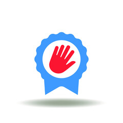 Vector illustration of stamp with stop hand gesture. Icon of stop genocide. Symbol of stop the killings and the holocaust.