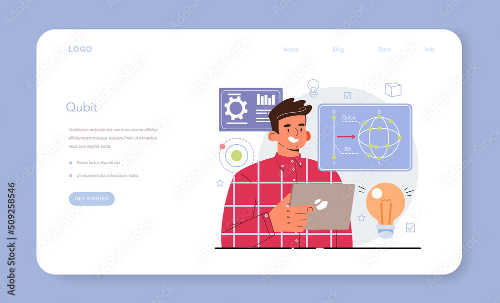 Poster quantum computer developing web banner or landing page.