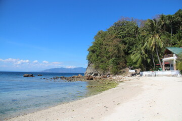 Fototapeta na wymiar Ocean and palm tree, Sabang, Puerto Galera, Philippines