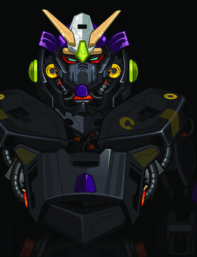 Black cyborg mascot cartoon in vector
