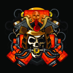 Skull devil cyborg mascot cartoon in vector