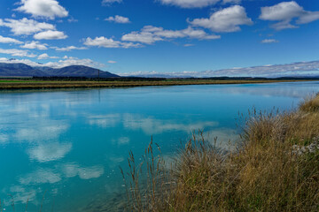 Meridian Energy Hydroelectric canal, Twizel, south island, Aotearoa / New Zealand. - obrazy, fototapety, plakaty