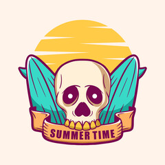 Skull summer beach cartoon illustration
