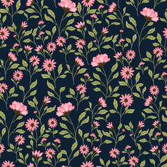 Pink Flowersand Green Leaves with Dark Background