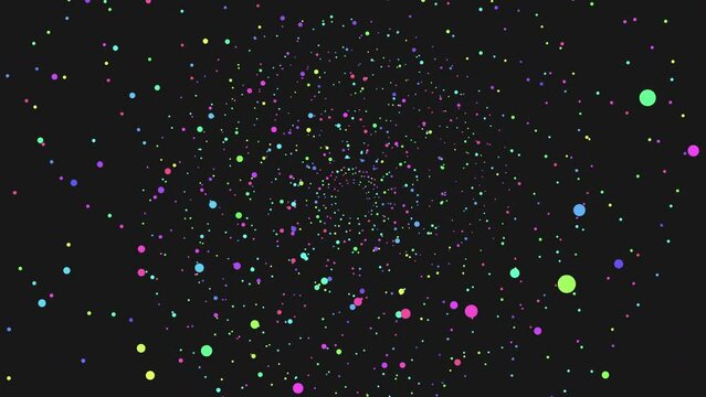 Spiral neon rainbow dots on dark space, abstract corporate, business and futuristic style background