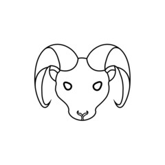 image of a black goat's outline head on a white background, suitable for icons, logos, emblems, pins, additional design elements and much more