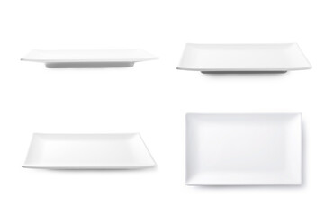 Set of white square plate on white background
