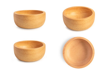Set of Wooden bowl isolated on white background.