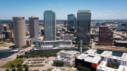  Drone shot of the skyscrapers in downtown Tampa's business district.