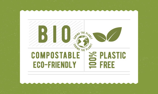 Bio tag. Eco-friendly, plastic free label design. Save the world tag concept. Recycle label, tag, sticker design for packaging. Hipster vintage old label template. Vector illustration