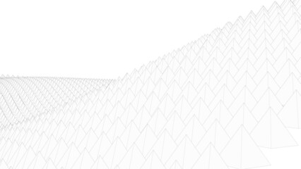 White Mathematical Geometric Abstract Four-Sided Pyramid Grid under White Lighting Background. Conceptual image of technological innovations, strategies and revolutions . 3D illustration. 3D CG.