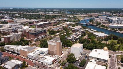 Fototapeta premium High-altitude aerial view over the scenic University of Tampa in Florida.