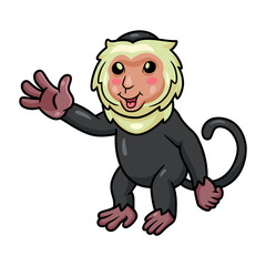 Cute little capuchin monkey cartoon waving hand