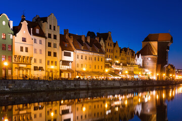 Image of night light of Moltawa River in Gdansk in the Poland.