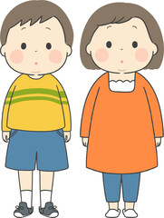 肥満体型の子供男女正面