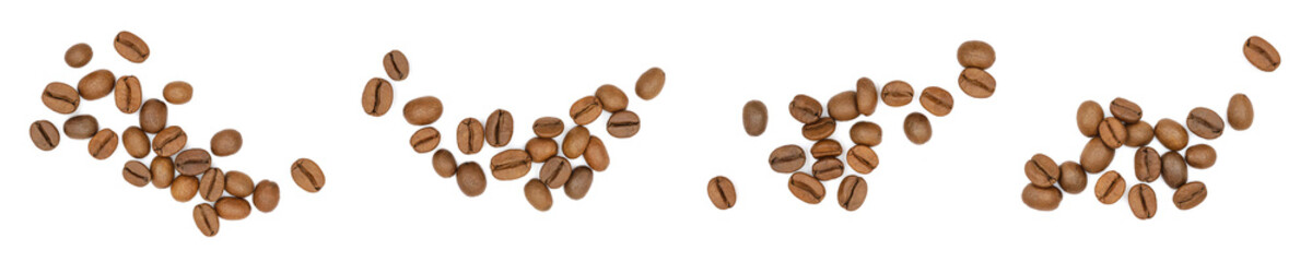 set top view pile of coffee beans. on white background	