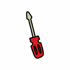 screwdriver doodle icon, vector color line illustration