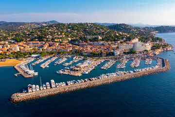 Drone view of the small town of Sainte-Maxime, located on the Cote d'Azur in France