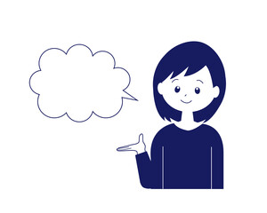吹き出しと女性のイラスト素材（単色）