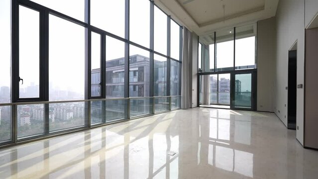 empty corridor with french window in modern office building
