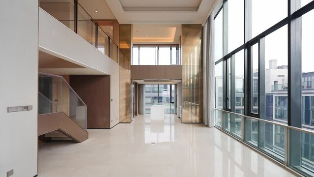 empty corridor with french window in modern office building
