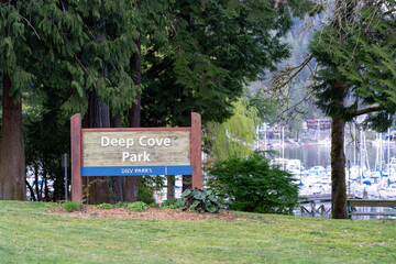 North Vancouver, BC, Canada - April 19 2021 : Deep Cove Park. A popular summer resort for Vancouver...