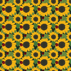 Seamless pattern of cute sunflowers.