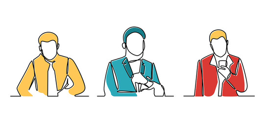 Businessman Work Tablet Phone Concept Continuous Filled Line Business Illustration