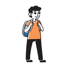 Schoolboy with backpack. People of different age. Girl, boy, adult, senior man flat vector illustration. Generation, family, relatives, life cycle concept for banner