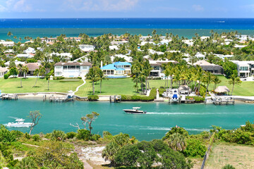 Aerial view of upscale residental housing at Jupiter Inlet from the lighthouse in Jupiter, Florida in Palm Beach County © Ryan Tishken