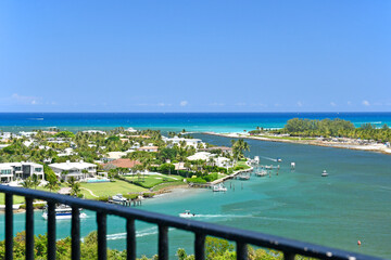 Aerial view of Jupiter Inlet from the lighthouse in Jupiter, Florida in Palm Beach County