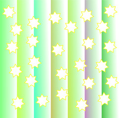 Vector gradient of green, blue, yellow and purple. There are white stars in the middle